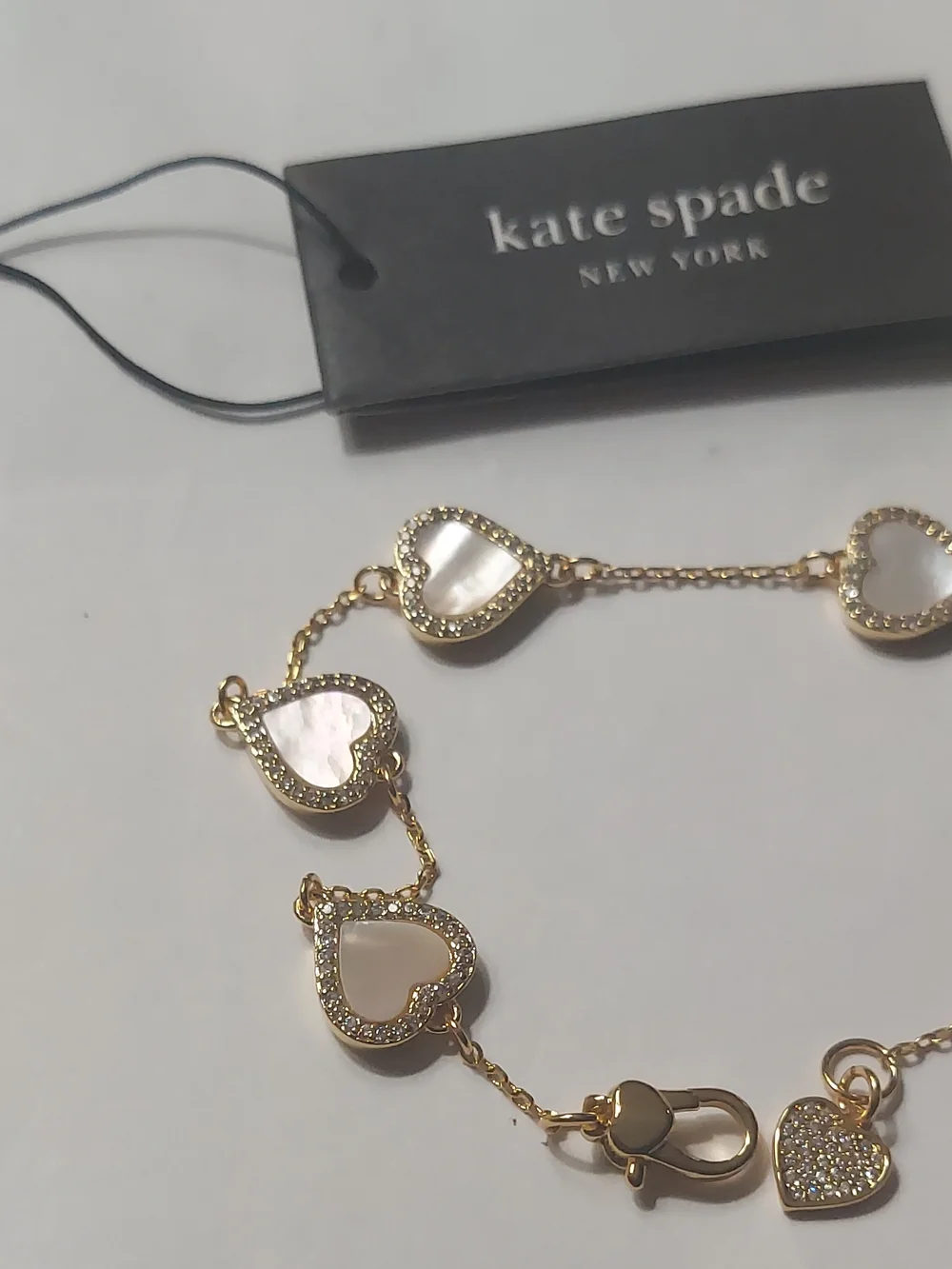 Kate Spade Gold Heart Link Bracelet with Mother-of-Pearl Inlays - Picture 3 of 3
